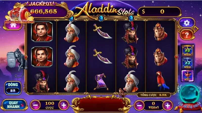 Giao diện của game Slots Aladdin cực kỳ bí ẩn và thú vị